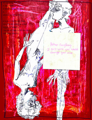"The 2 By Two", 8.5x11 Pen, Acrylic Paint, Posca, Marker, Sticky Note, Text, Digital Editing on Paper (Piece for "SCREAM!" Zine)